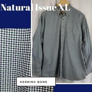 NATURAL ISSUE shirt herringbone blue green XL